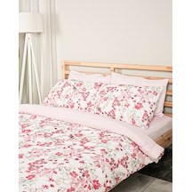 Flower World Pamuklu Çift Kişilik Kırmızı Nevresim Seti Lastikli Çarşaflı 200x220 Cm