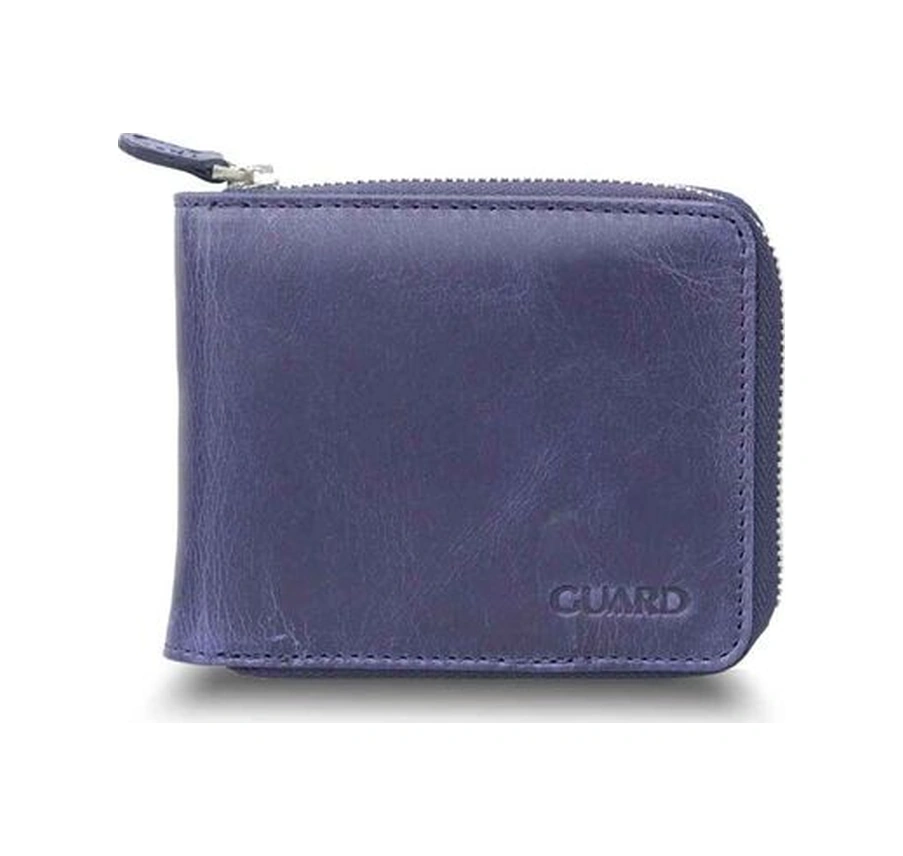 Guard Antique Navy Blue Zipper Horizontal Mini Leather Wallet Çok Renkli