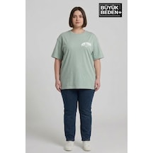 Süperlife Kadın Büyük Beden New York Baskılı Bisiklet Yaka Tshırt Spr25btsk14 Yeşil