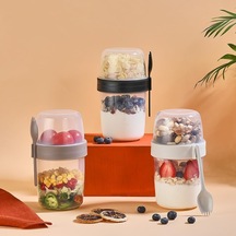 Yoğurt Müsli Granola Porsiyon Saklama Taşıma Kabı L-00977 Kahvaltılık Gevrek 600 + 300 Ml Büyük Boy Siyah