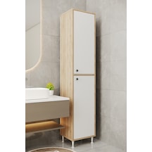 Aeka Ae-2027 Lina 2 Kapaklı Çok Amaçlı Dolap 40x180 Cm Raflı Dar Yüksek Boy Banyo Çok Bölmeli Depolama Dolabı Sonomo - Beyaz