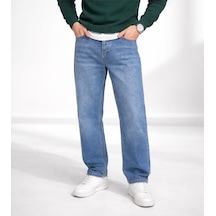 Erkek Açık Mavi Straight Fit Jean Pantolon Rahat Kalıp Günlük Basic Kot Pantolon Mavikoyutaşlama