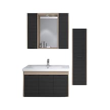Denko Mostar 90 Cm Banyo Dolabı Takımı + Boy Dolabı-Siyah Çok Renkli