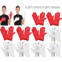 Çocuk Gösteri Eldiven Seti 5 Çift Beyaz &amp Amp Amp 5 Çift Kırmızı 5691 "