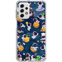 Samsung Galaxy A73 Uyumlu Minik Astronotlar Uzayda Baskılı Silikon Kılıf Renkli