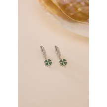 925 Ayar Gümüş Rodyum Kaplama 10 Mm Sallantılı Yeşil Yonca Küpe