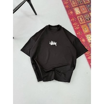 Assema Erkek Baskılı Kısa Kollu Oversize T-shirt - Siyah Çok Renkli
