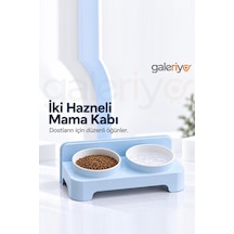 İki Hazneli Mama Kabı Mavi Mavı