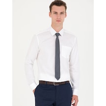 Pierre Cardin Beyaz %100 Pamuk Parlak Saten Regular Fit Uzun Kollu Basic Gömlek