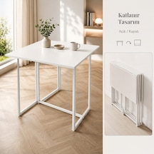 Workcomo Katlanır Çalışma Masası Yemek Masası Mutfak Masası Balkon Masası Beyaz - Beyaz