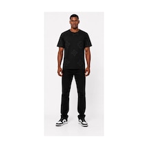 Hzr Wear %100 Pamuk Regular Fit Bisiklet Yaka Kısa Kollu Kabartma Baskılı Erkek Tişört Siyah