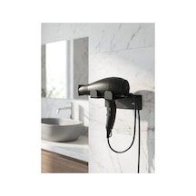 Modern Paslanmaz Saç Kurutma Makinesi Askı Aparatı - Lazer Kesim Kablo Askılı Banyo Organizeri Siyah