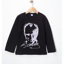 Özdemirli Bebe Unisex Bisiklet Yaka Ataturk Baskılı Uzun Kol T-shirt SIYAH
