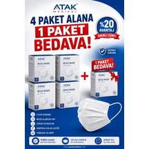 Atak Medikal Beyaz Maske 50'li 4 Paket Alana 1 Paket Bedava