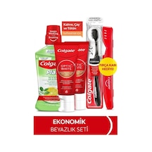 Colgate Optic White Kahve, Çay Kullananlar 50ml 2'li Diş Macunu, Orta Diş Fırçası, Ağız Bakım Suyu 500ml+fırça Kabı