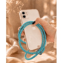 Mavi Taşlı Telefon Boyun Askısı Kristal Taşlı Şık Boyun Askısı