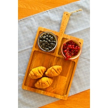 Neper Doğal Ahşap Saplı Kayın Ağacı 3 Bölmeli Sunum Tabağı 47x26