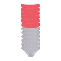 12 Adet Süper Eko Set Likralı Kadın Slip Külot Fuşya Gri