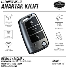 Volkswagen Polo Golf T-roc T-cross Passat Jetta Taigo Tiguan Uyumlu Silikon Anahtar Kılıfı Oto Anahtar Kabı Darbe Emici Anahtarlık Koyu Titan Gri 00 Şüscaroto Aksesuar
