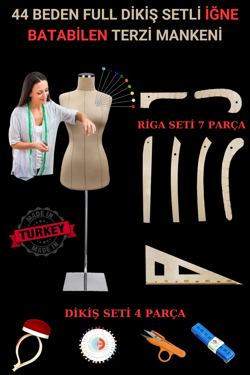44 Beden Riga Ve Dikiş Setli Punto Dikişli İğne Batabilen Terzi Mankeni Prova Mankeni Metal