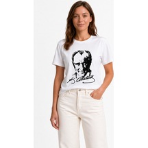 Westicgiyim Atatürk Baskılı Beyaz Tişört Unisex %100 Pamuk Rahat Kalıp Günlük T-shirt
