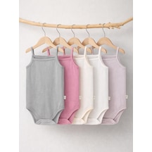 Civil Baby 5 Li Basıc İp Askılı 0-36 Ay Çıtçıtlı Badi - Pembe Pastel Pembe