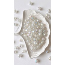 Küp Kübik Kristal Boncuk 10 Mm Janjanlı Akrilik Boncuk Takı, Çanta Boncuğu 50 Gr Beyaz