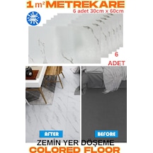 6 Adet 30cm X 60cm Yapışkanlı Colored-605 Floor Pvc Panel Yer Zemin Kaplama Paneli Arkası Kauçuklu