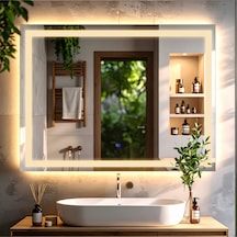 Rectango Günışığı Kumlamalı Lavabo & Banyo Aynası Dokunmatik Sensörlü 80 X 60