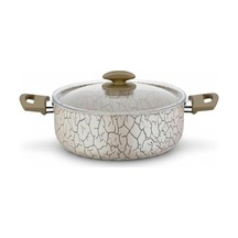 Magma Derin Tencere - 22cm-24cm Seçenekli - İç Dış Beyaz Ve Bronz Detaylı Yanmaz Yapışmaz Cam Kapaklı Çorba Ve Yemek Tenceresi