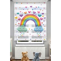 Renkli Gökkuşağı Baskılı Çocuk Odası Perdesi - Rainbow - Dijital Baskılı Zebra Stor Perde Çok Renkli