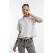 Kadin Oversize Fit Crop Tişört Beyaz