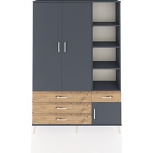 Arges Dolap 5 Raflı 4 Çekmeceli Tek Askılı 132x30x195 Antrasit-antrasit/çam Antrasıt/atlas Çam