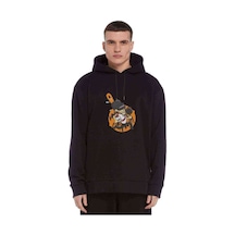 Pubg Karikatur Baskılı Siyah Erkek Örme Kapşonlu Sweatshirt