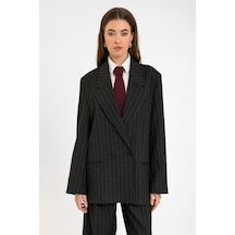 Antioch Kadın Çizgili Oversize Blazer Ceket Siyah