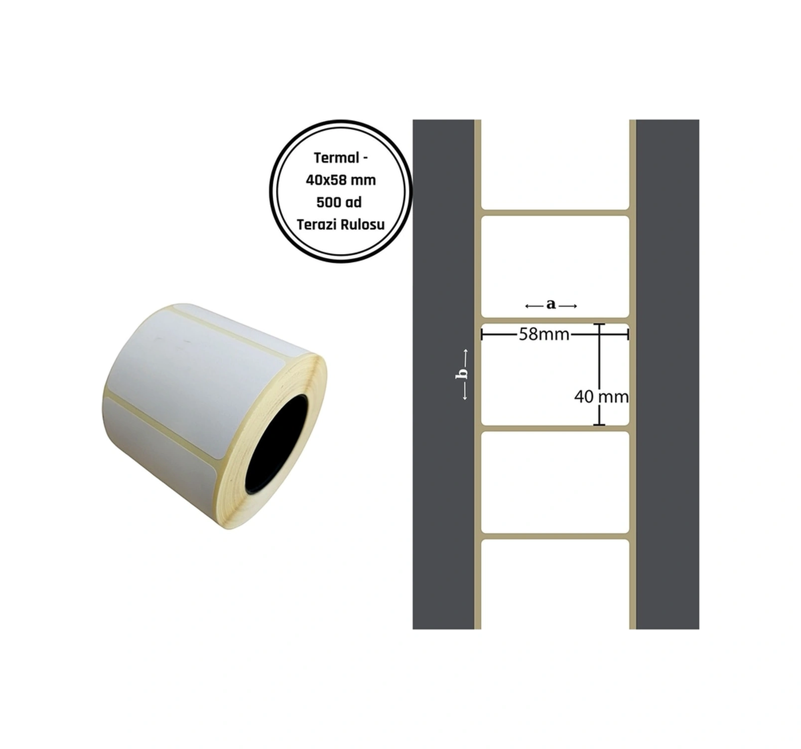 40x58 Mm Termal Terezi Etiketi Yaıpışkanlı Etiket 1 Rulo 500 Adet