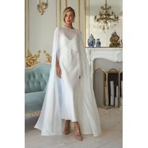 Ezni Atelier Şifon Gelin Pelerini 145 Cm Transparan Gelinlik Pelerini Uzun Gelin Pelerini Zarif Düğün Pelerini Beyaz Beyaz