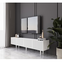 Capella Beyaz Country Mdf 4 Kapak Ahşap Ayaklı 180 Cm Tv Ünitesi