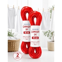 Beylini 2 Adet 10 Mt Polyester Çamaşır İpi Pvc Kaplama Sarkma Yapmaz Balkon Çamaşır Askılığı Çok Amaçlı Kurutma Kırmızı