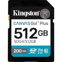 Kingston Canvas Go Plus Sdxc Hafıza Kartı Gen4 200 Mb/sn C10 Uhs-ı U3 V30 512 Gb-sdg4/512 Gb