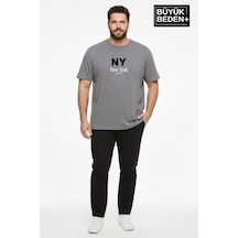 Superlife Erkek Büyük Beden Ny New York Baskılı 3xl-6xl Bisiklet Yaka Tshırt Spr26bts510-15 Gri Melanj