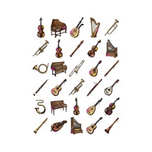 30 Adet Barok Müzik Aletleri Sticker Seti - Laptop, Defter Ve Kılıf İçin Çok Renkli