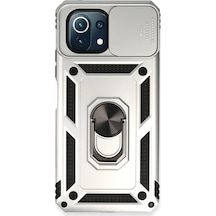 Xiaomi Mi 11 Lite Kılıf Pars Lens Yüzüklü Silikon Gümüş