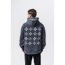 Respire Erkek Muse Baskılı Yıkamalı Kapüşonlu Oversize Hoodie Füme