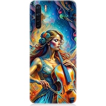 Oppo Reno 3 Uyumlu Viyolonsel Çalan Kadın Desenli Silikon Kılıf