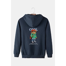 Unisex İndigo Arkası Ayıcık Baskılı Kapşonlu Sweatshirt Indigo Unisex İndigo Arkası Ayıcık Baskılı Kapşonlu Sweatshirt Indigo