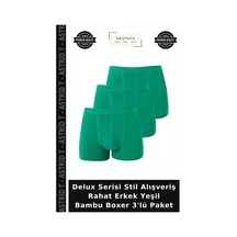 Astrid T Delux Serisi Stil Alışveriş Rahat Erkek Yeşil Bambu Boxer 3'lü Paket