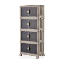 4 Kat Portatif Organizer Tekerlekli Çok Amaçlı Katlanabilir Dolap, Kapaklı Düzenleyici Raf Mutfak, Banyo, Genç Odası, Garaj Ve Ardiye İçin Toparlayıcı Ünite, Stop Tekerlekli Toprak Çok Renkli