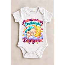 Babylimon Anneannemin Dualarıyla Büyüyorum Beyaz Kısa Kollu Çıtçıtlı Bebek Zıbını Beyaz - 930083940 Beyaz