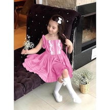 Kız Çocuk Dantel Detaylı Pembe Elbise Pembe
